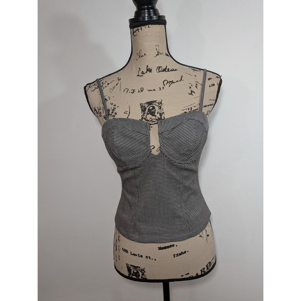 NWT $78 Express Houndstooth Tailored Corset Top Black White Spaghetti Strap sz 2